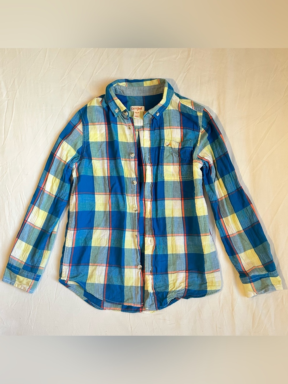 Cat & Jack Blue, Yellow & White Plaid Button-Down Shirt